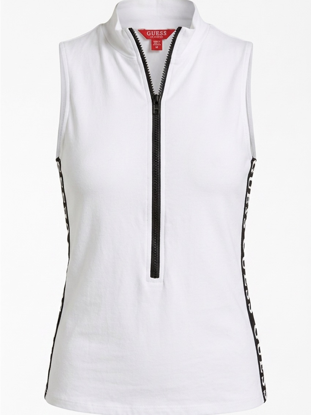 GUESS White Sleeveless Half Zip Mock Neck Top Size M